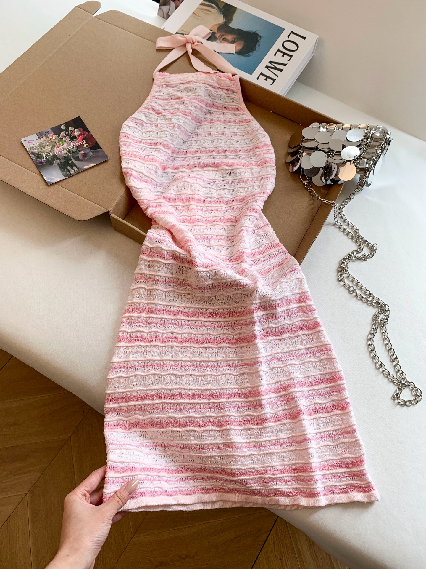 Women's Striped Halter Open Back Bodycon Mini Dress Sleeveless - Image 3