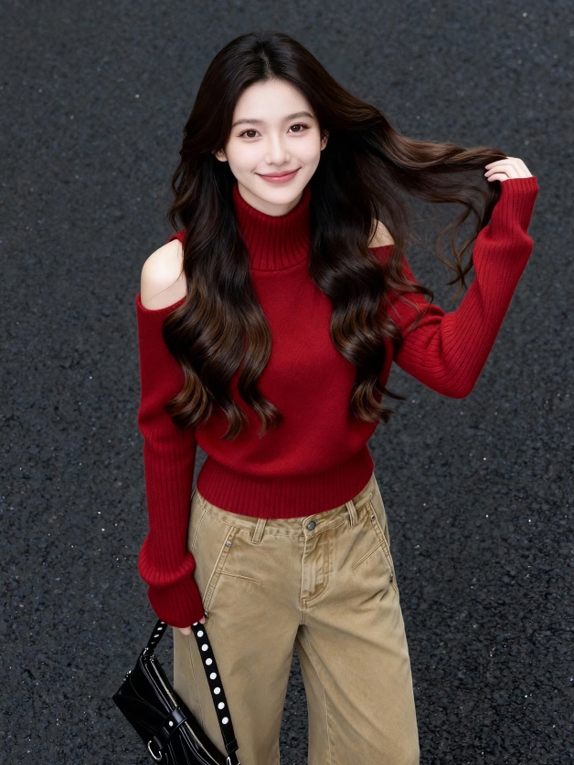 Women's Turtleneck Knit Sweater in Red, One Size, Fall 2026 - Image 3