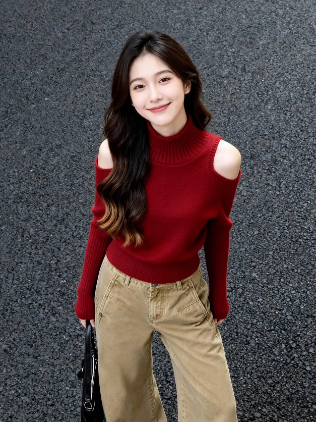 Women's Turtleneck Knit Sweater in Red, One Size, Fall 2026