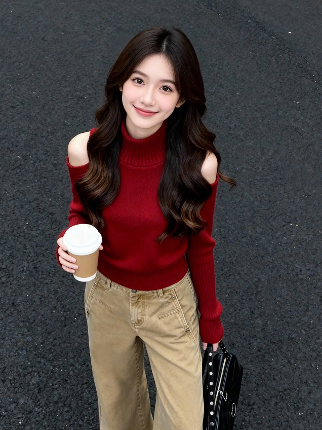 Women's Turtleneck Knit Sweater in Red, One Size, Fall 2026 - Image 4