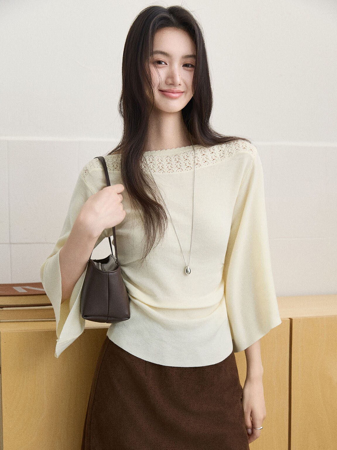 Women's Off-Shoulder Flared Sleeve Knit Sweater 2026 Fall - Image 2