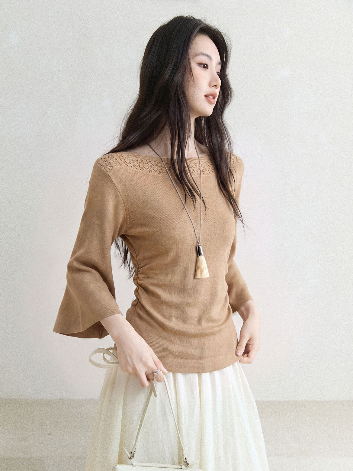 Women's Off-Shoulder Flared Sleeve Knit Sweater 2026 Fall - Image 3