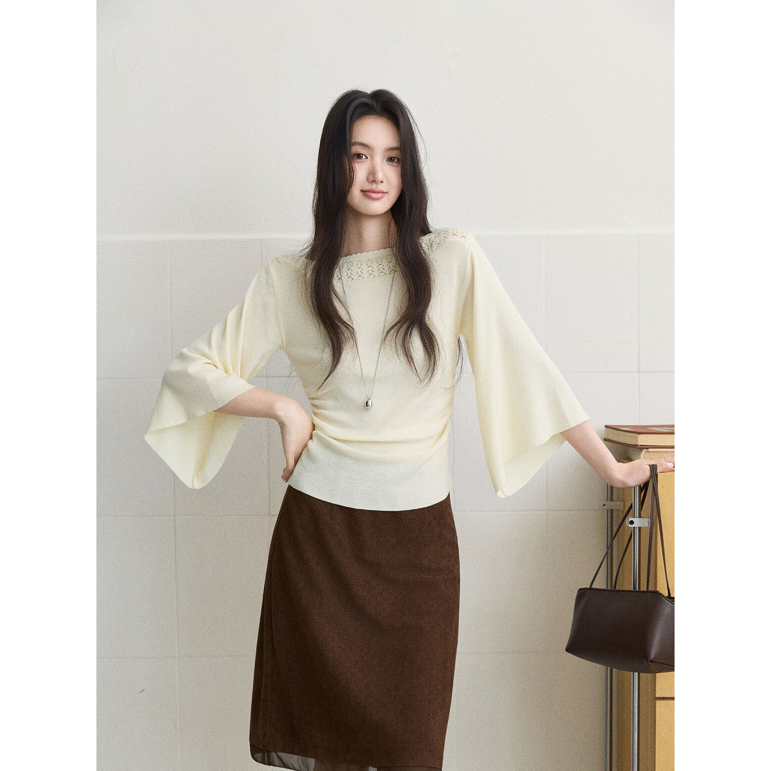 Women's Off-Shoulder Flared Sleeve Knit Sweater 2026 Fall - Image 5